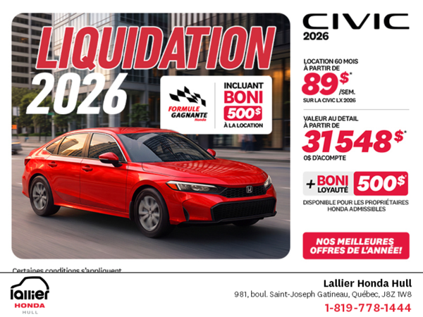 Obtenez la Honda Civic 2026 !