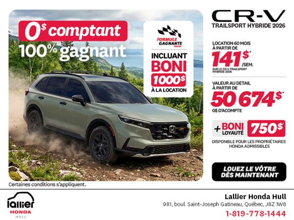 Obtenez la Honda CR-V Hybride 2026!