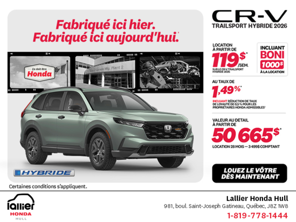 Obtenez la Honda CR-V Hybride 2026!