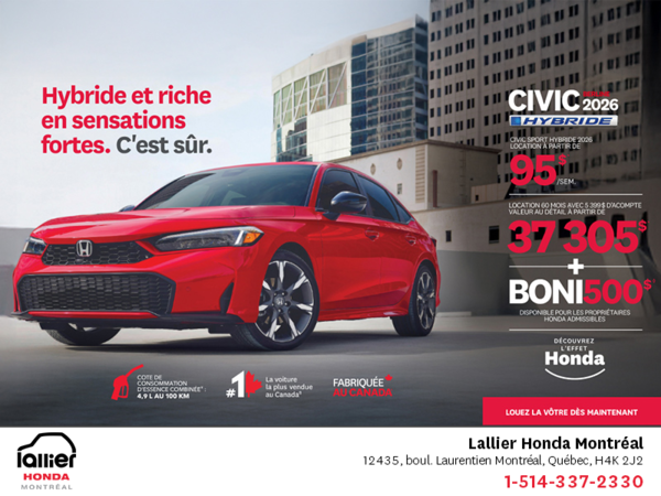 Obtenez le Honda Civic Sedan Hybride 2026 !