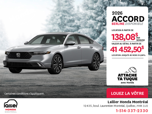 Obtenez la Honda Accord 2026 !