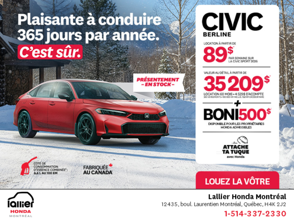Obtenez le Honda Civic Berline 2026 !