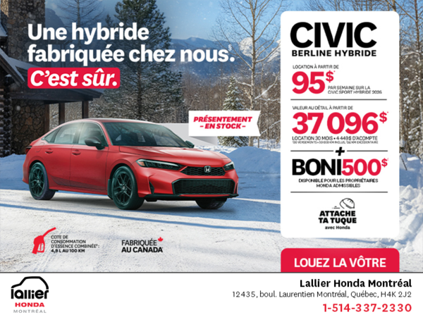 Obtenez le Honda Civic Berline Hybride 2026 !