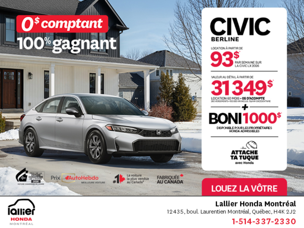 Obtenez le Honda Civic Berline 2026 !