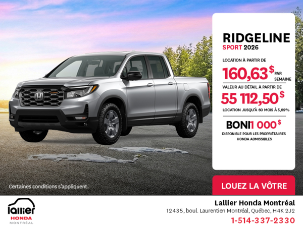 Obtenez le Honda Ridgeline 2026 !
