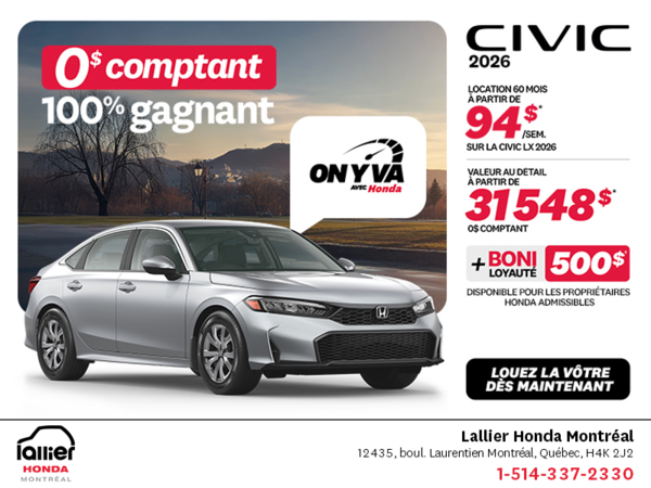 Obtenez la Honda Civic Berline 2026 !