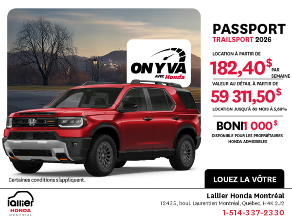 Obtenez le Honda Passport 2026 !
