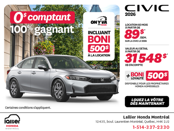 Obtenez la Honda Civic 2026 !