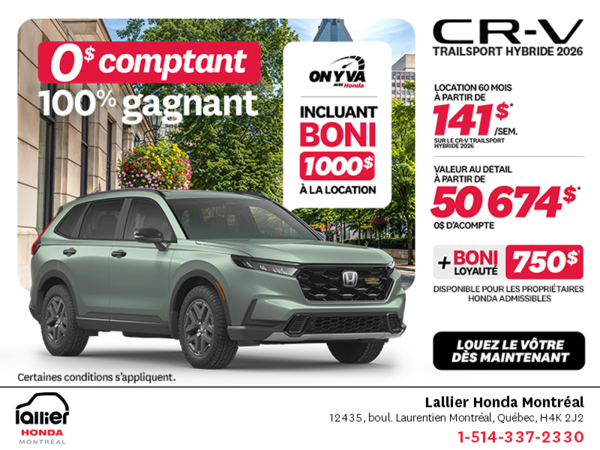 Obtenez la Honda CR-V Hybride 2026!