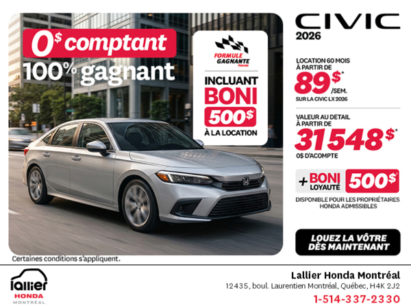 Obtenez la Honda Civic 2026 !