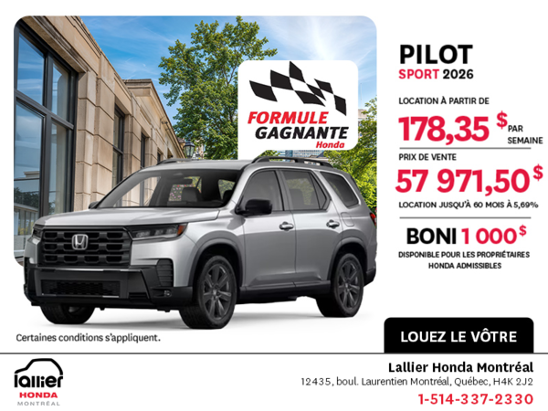 Obtenez la Honda Pilot 2026 !