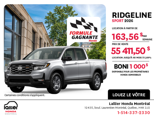 Obtenez la Honda Ridgeline 2026 !