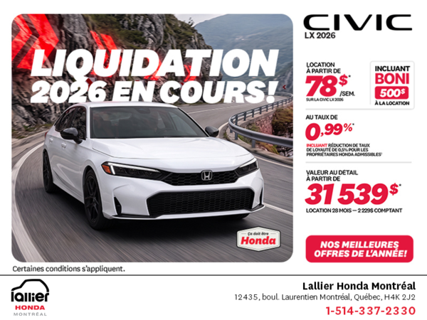 Obtenez la Honda Civic 2026 !