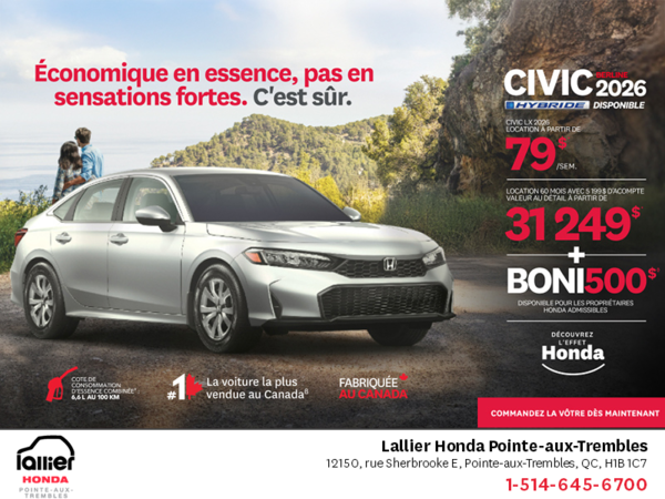 Obtenez le Honda Civic Sedan Hybride 2026 !