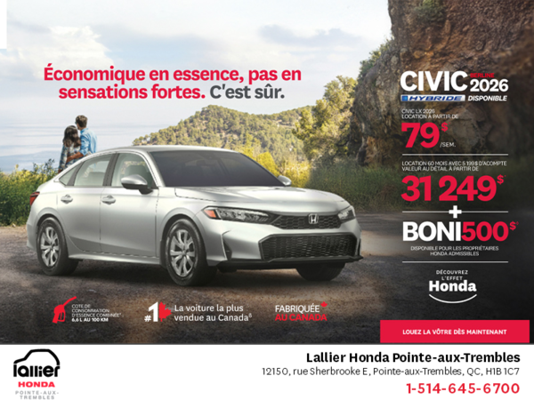 Obtenez le Honda Civic Sedan 2026 !
