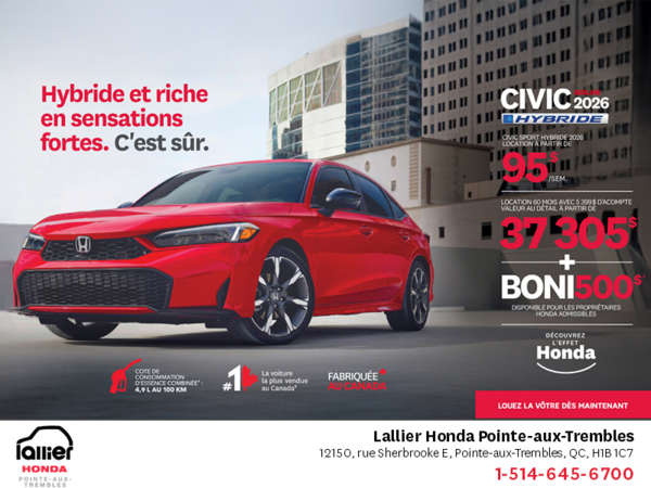 Obtenez le Honda Civic Sedan Hybride 2026 !