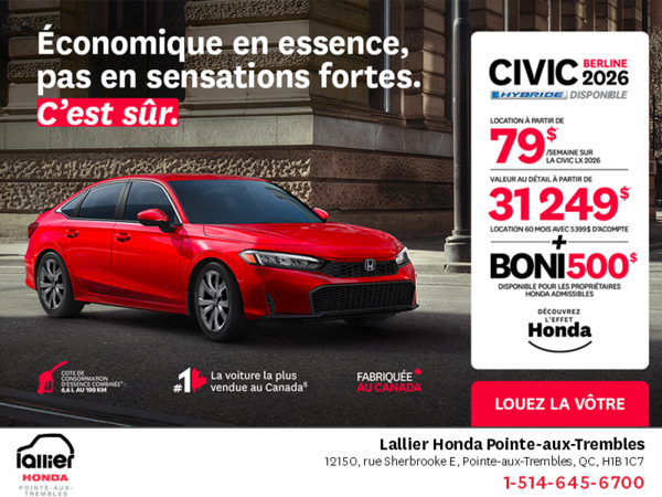 Obtenez le Honda Civic Sedan 2026 !