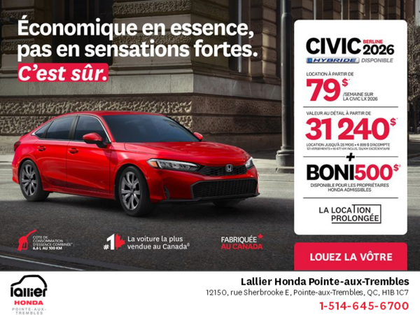 Obtenez le Honda Civic Sedan 2026 !