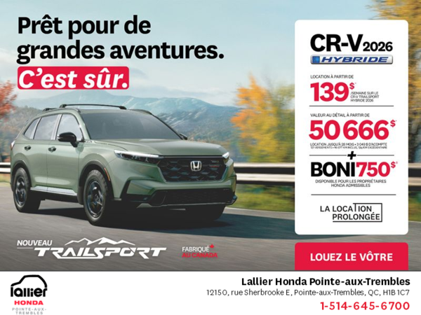 Obtenez le Honda CR-V Hybride 2026!