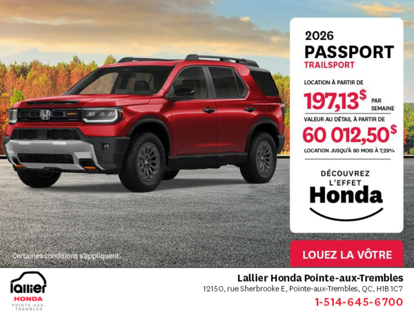 Obtenez le Honda Passport 2026 !