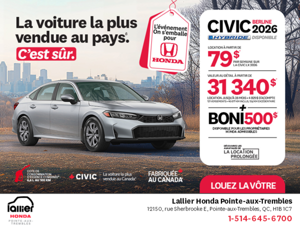Obtenez le Honda Civic Sedan 2026 !