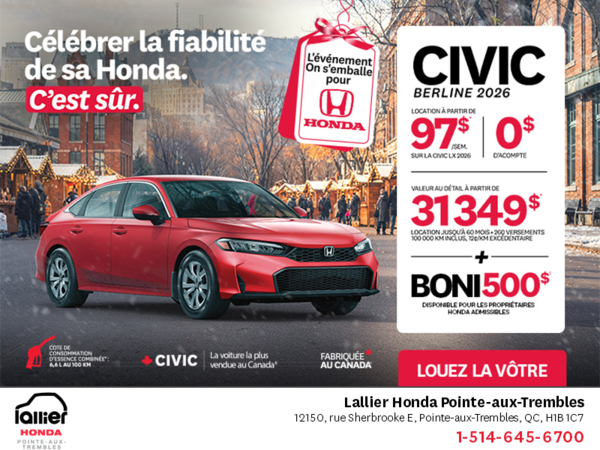 Obtenez le Honda Civic Berline 2026 !