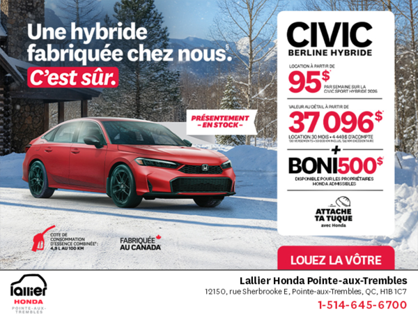 Obtenez le Honda Civic Berline Hybride 2026 !