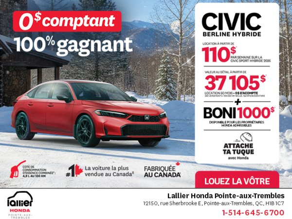 Obtenez le Honda Civic Berline Hybride 2026 !