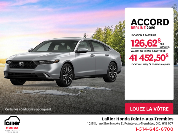 Obtenez la Honda Accord 2026 !