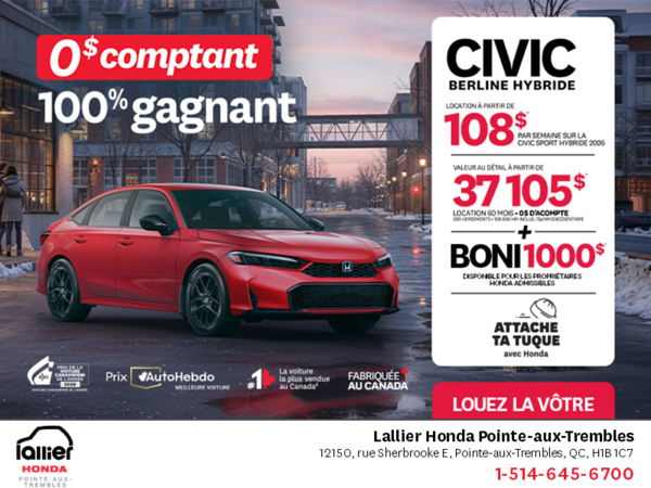Obtenez le Honda Civic Berline Hybride 2026 !