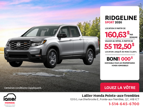 Obtenez le Honda Ridgeline 2026 !