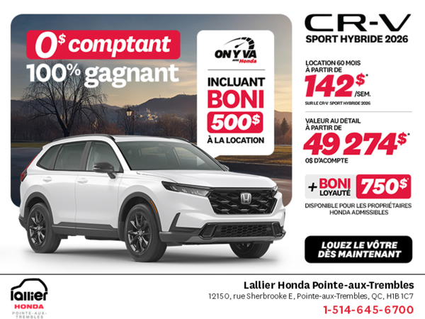 Obtenez le Honda CR-V Hybride 2026!