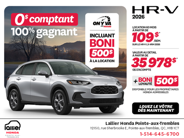 Obtenez le Honda HR-V 2026!