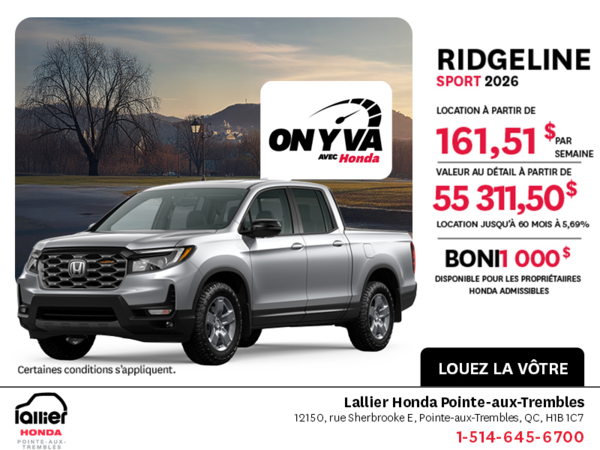 Obtenez le Honda Ridgeline 2026 !
