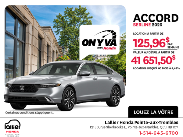 Obtenez la Honda Accord 2026 !