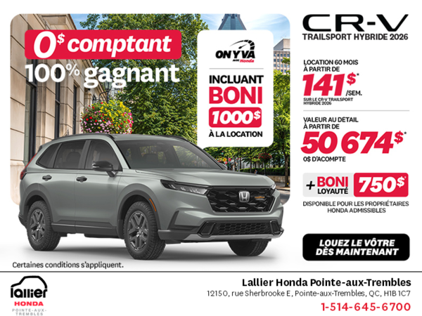 Obtenez le Honda CR-V Hybride 2026!