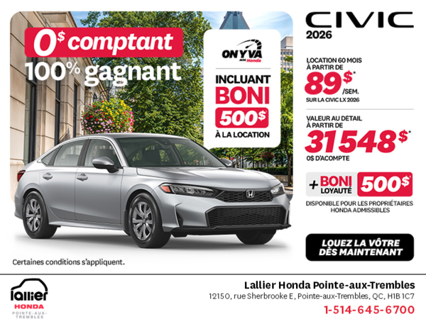 Obtenez la Honda Civic 2026 !