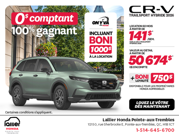 Obtenez la Honda CR-V Hybride 2026!