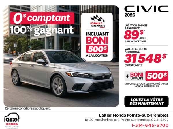 Obtenez la Honda Civic 2026 !