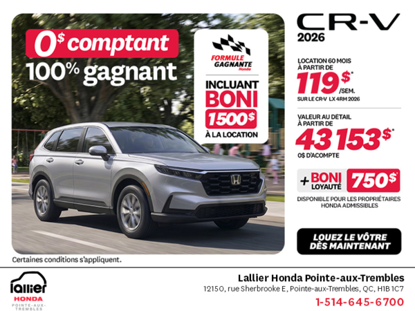 Obtenez la Honda CR-V 2026!