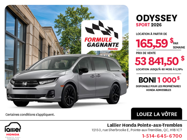 Obtenez la Honda Odyssey 2026 !