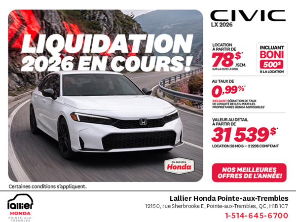Obtenez la Honda Civic 2026 !