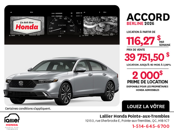 Obtenez la Honda Honda Accord 2026!