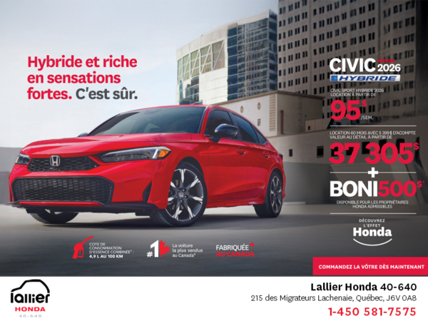Obtenez le Honda Civic Sedan Hybride 2026 !
