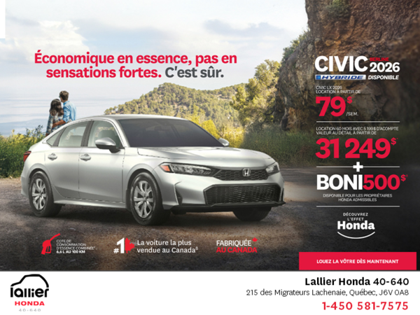 Obtenez le Honda Civic Sedan 2026 !
