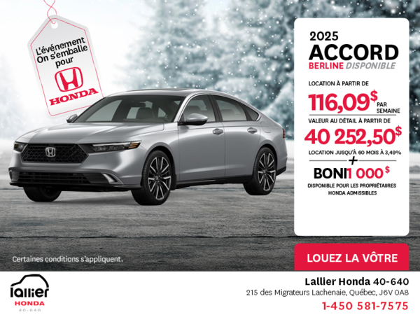 Obtenez la Honda Accord 2025 !