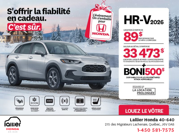 Obtenez le Honda HR-V 2026!