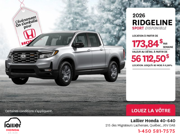 Obtenez le Honda Ridgeline 2026 !