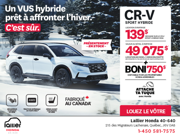 Obtenez le Honda CR-V Hybride 2026!