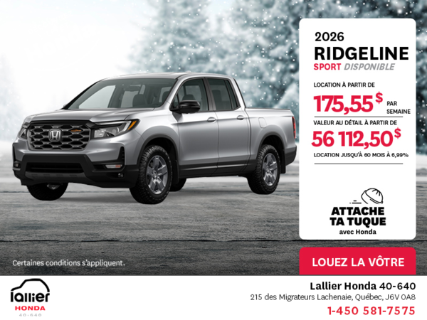 Obtenez le Honda Ridgeline 2026 !